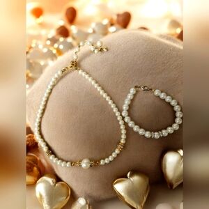 Pearl & Rhinestone Necklace & Bracelet Set